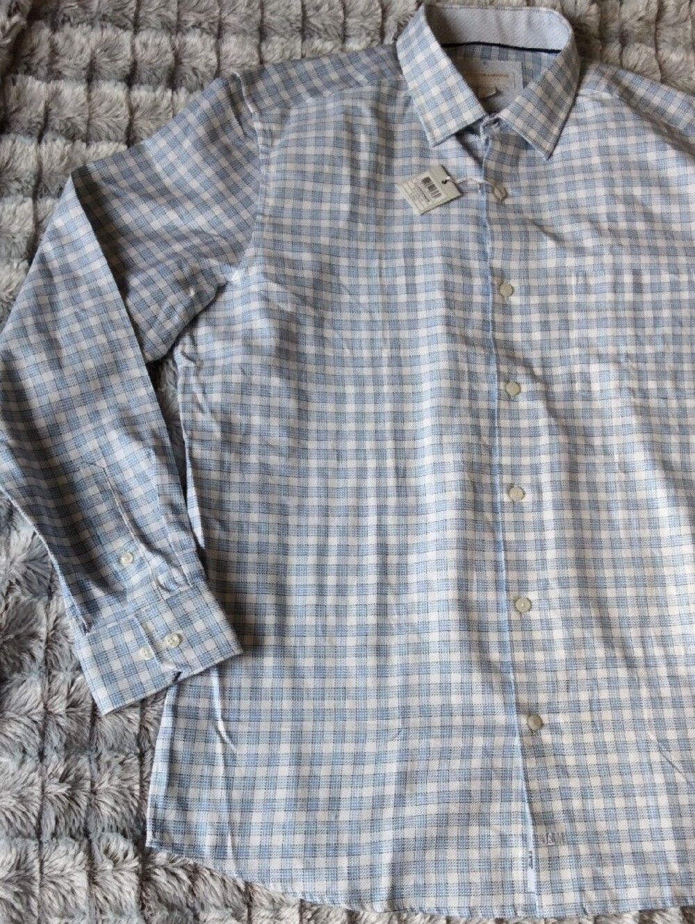 Johnston & Murphy Blue and White Checked Dress Shirt - Picture 4 of 13